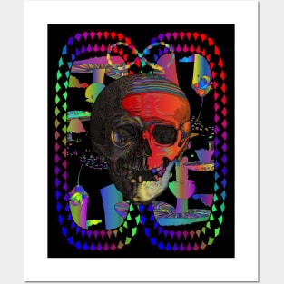 Trippy Psychedelic Skull Colorful Mushroom Skeleton Posters and Art